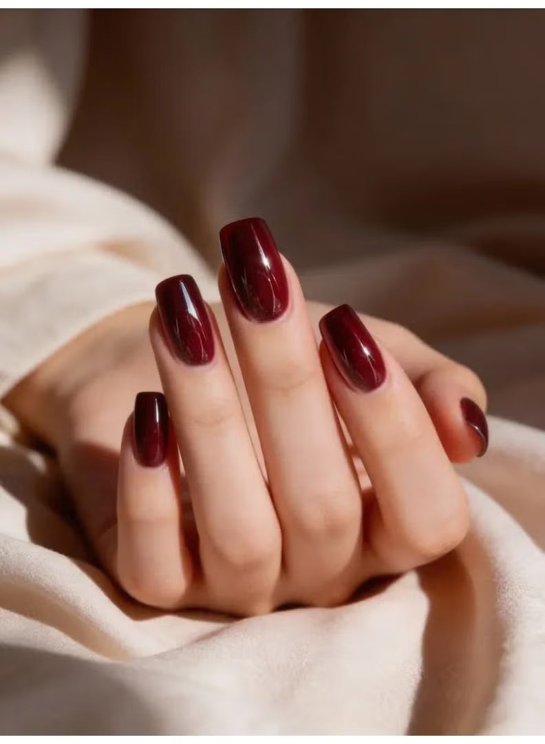 HTKCRX Metallic Burgundy Mirror Press On Nails | Chrome Shine Fake Nails | Reusable & Scratch Resistant | Eco ABS Nail Tips | Perfect for Work, Party & Wedding | Natural Fit Without Damage - Image 3